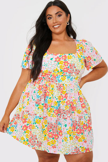 Polka Dot Shirred Bodice Tiered Mini Dress